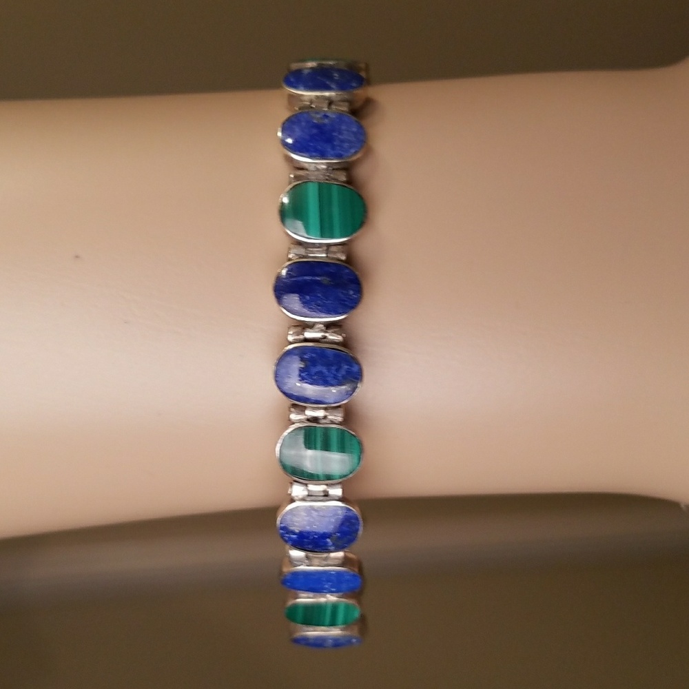Lapis & Malachite silver bracelet